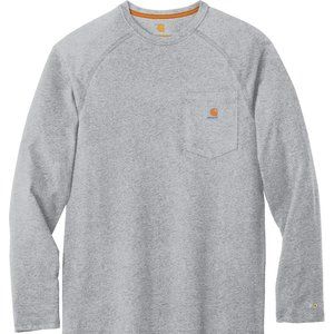 (NWT) Carhartt Mens Force Delmont Cotton Long Sleeve T Shirt Heather Grey